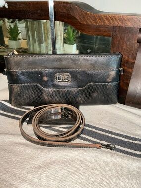 Bed Stu Taylorsville Leather Crossbody Clutch Black Hand Wash MSRP $135
